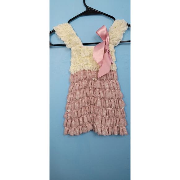 Hairbows Unlimited Other - Hairbows Unlimited Mauve + Cream Lace Baby Dress Size Medium 3-9 Months W/ Bow